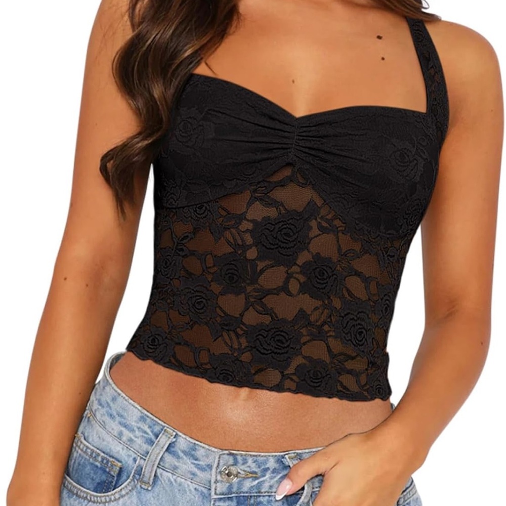 NWOT REORIA Lace Halter Sexy Going Out Tank Crop Y2K Fashion Top 2025 Trendy